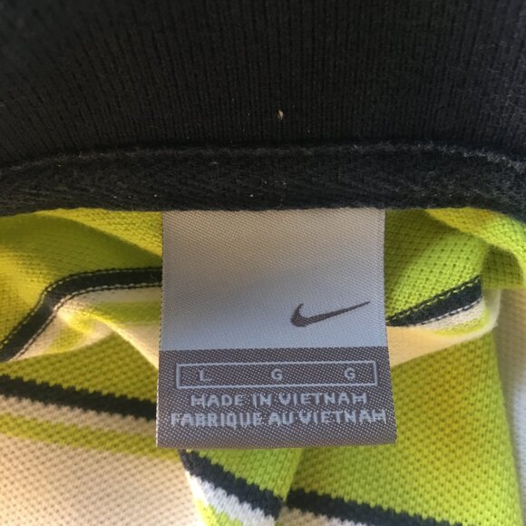 Nike Polo Shirt Men Sz L Short Sleeve Multicolor Striped 100% Cotton Blue Green - Picture 9 of 13